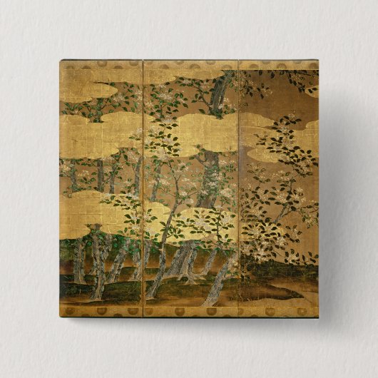 Badge Carré 5 Cm Fleurs des camélias (Devant)