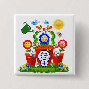 Badge Carré 5 Cm Fleurs Emoji mignonnes personnalisées Anniversaire