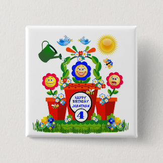 Badge Carré 5 Cm Fleurs Emoji mignonnes personnalisées Anniversaire