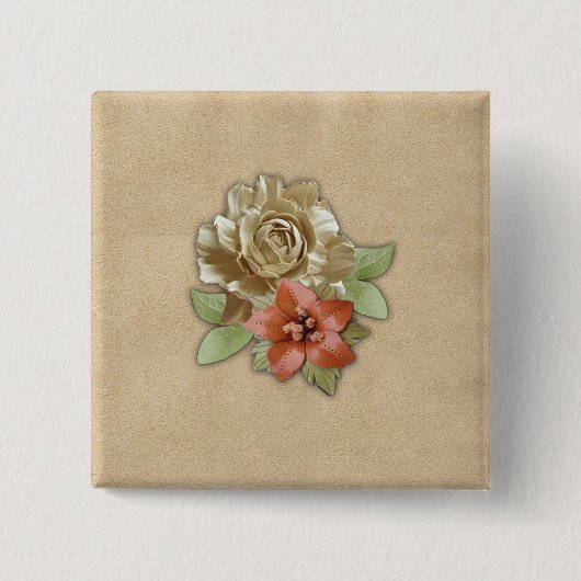 Badge Carré 5 Cm Fleurs en cuir sur Crème Suede (Devant)