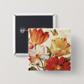 Badge Carré 5 Cm Fleurs et papillons (Devant & derrière)
