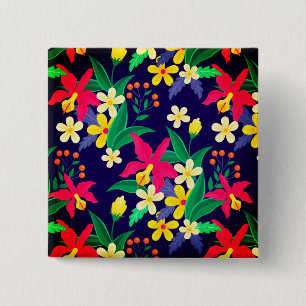 Badge Carré 5 Cm Fleurs Exotiques Colorées Motif Feuilles-23021