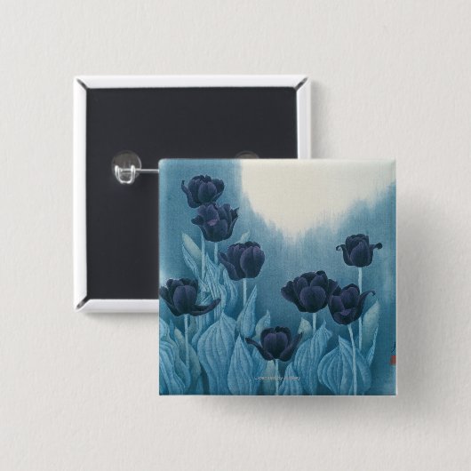 Badge Carré 5 Cm Fleurs foncées (Devant & derrière)