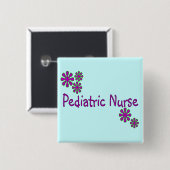 Badge Carré 5 Cm Fleurs pédiatriques de pourpre d'infirmière (Devant & derrière)