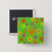 Badge Carré 5 Cm fleurs pop mod super (Devant & derrière)