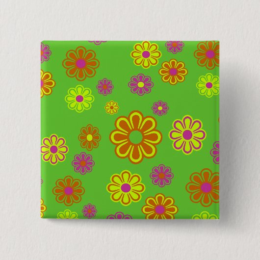 Badge Carré 5 Cm fleurs pop mod super (Devant)
