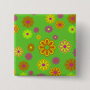 Badge Carré 5 Cm fleurs pop mod super