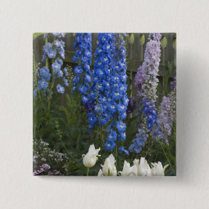 Badge Carré 5 Cm Fleurs printanières le long d'un chemin de jardin,