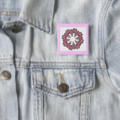 Badge Carré 5 Cm Fleurs roses (En situation)
