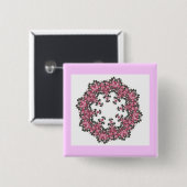 Badge Carré 5 Cm Fleurs roses (Devant & derrière)