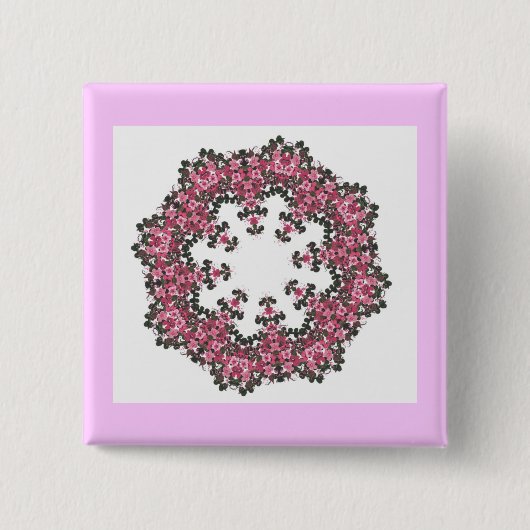 Badge Carré 5 Cm Fleurs roses (Devant)