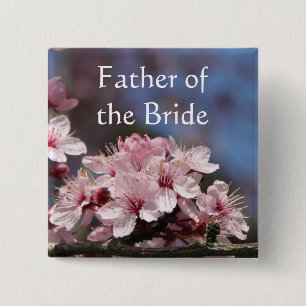 Badge Carré 5 Cm fleurs roses de cerisier en fleurs père mariée