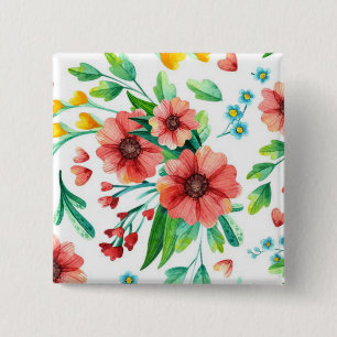 Badge Carré 5 Cm Fleurs roses peintes à la main Motif Floral-23498