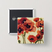 Badge Carré 5 Cm Fleurs rouges (Devant & derrière)