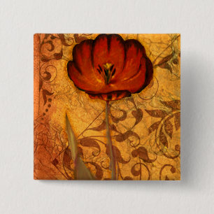 Badge Carré 5 Cm Fleurs rouges I