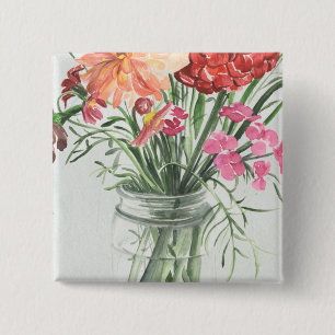 Badge Carré 5 Cm Fleurs sauvages d'été - roses et rouges