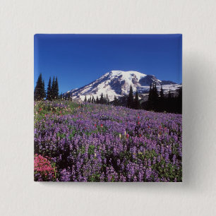Badge Carré 5 Cm fleurs sauvages estivales au pied du mont Rainier,