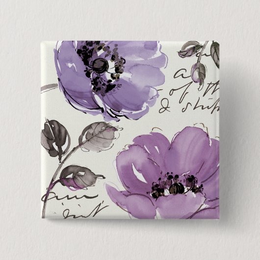 Badge Carré 5 Cm Fleurs violettes (Devant)