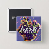 Badge Carré 5 Cm Fleurs violettes (Devant & derrière)