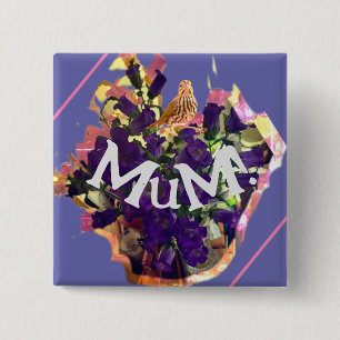 Badge Carré 5 Cm Fleurs violettes