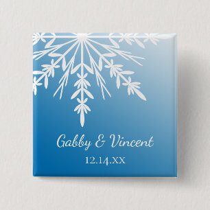 Badge Carré 5 Cm Flocon de neige blanc sur le mariage bleu d'hiver