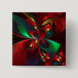 Badge Carré 5 Cm Floral moderne Art Abstrait Rouge Vert Motif #11