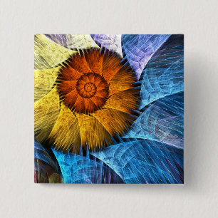 Badge Carré 5 Cm Floral Orange Bleu Jaune Art Abstrait