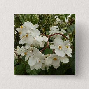 Badge Carré 5 Cm Flore de Bégonia blanche tropicale