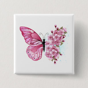Badge Carré 5 Cm Flower Butterfly