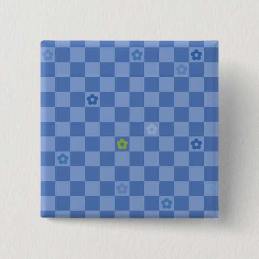 Badge Carré 5 Cm Flower Checkered Pattern No. 01 - Light Blue (Devant)