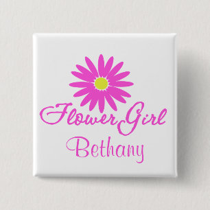 Badge Carré 5 Cm Flower Girl Daisy/ Rose