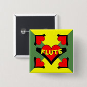 Badge Carré 5 Cm Flûte sur le coeur (Devant & derrière)