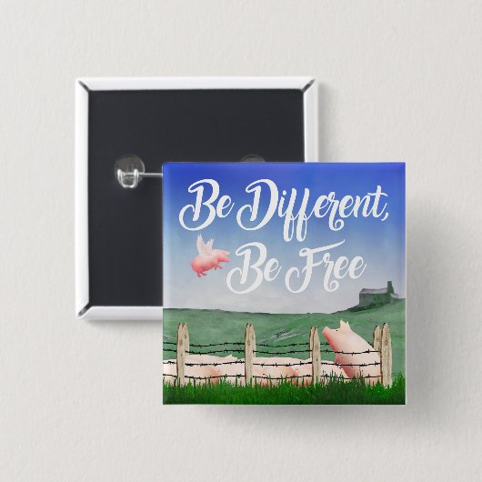 Badge Carré 5 Cm Flying Pig-Be Different (Devant & derrière)