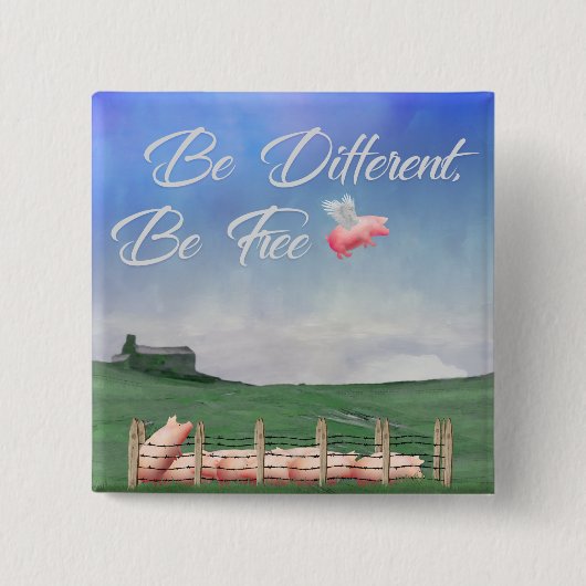 Badge Carré 5 Cm Flying Pig Be Different (Devant)