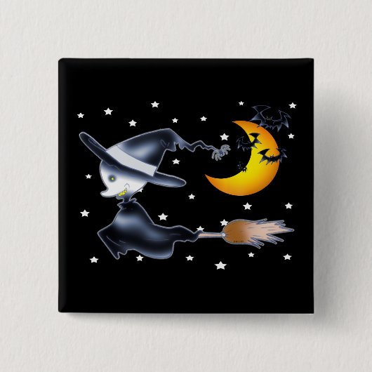 Badge Carré 5 Cm Flying Witch on Halloween Night (Devant)