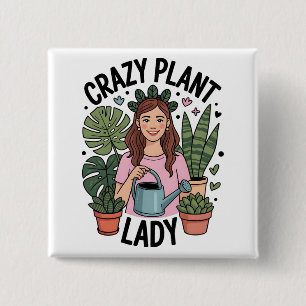 Badge Carré 5 Cm Folle Dame aux Plantes