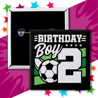 Badge Carré 5 Cm Football de 2 ans Fête de Football de 2e Anniversa