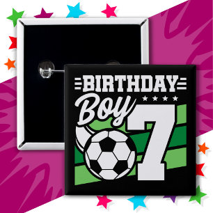 Badge Carré 5 Cm Football de 7 ans fête de football 7e anniversaire