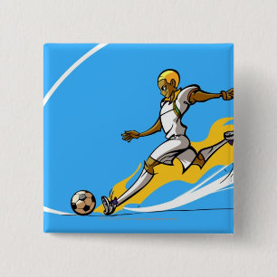 Badge Carré 5 Cm Footballeur donnant un coup de pied un ballon de