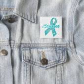 Badge Carré 5 Cm Force - Ruban Turquoise (En situation)