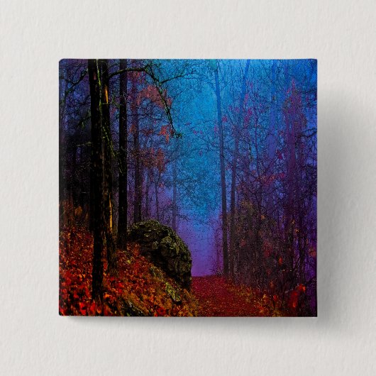 Badge Carré 5 Cm Forêt peinte automne pourpre brouillard (Devant)