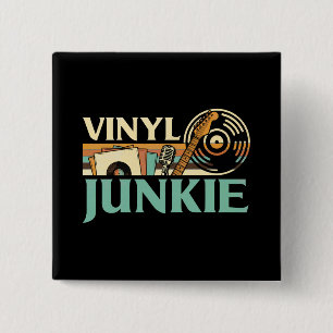 Badge Carré 5 Cm Fou de vinyle LP Disques Platine DJ Musique Collec
