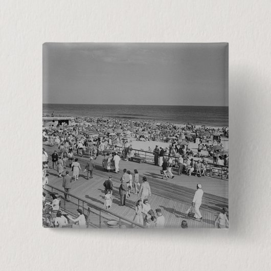 Badge Carré 5 Cm Foule sur la plage (Devant)