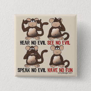 Badge Carré 5 Cm Four Wise Monkeys Humour