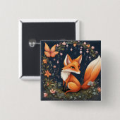 Badge Carré 5 Cm Fox en fleurs (Devant & derrière)