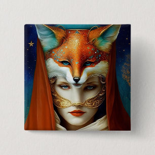 Badge Carré 5 Cm Fox Femme Surreal Imaginaire Art