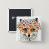 Badge Carré 5 Cm Fox floral (Devant & derrière)