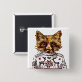 Badge Carré 5 Cm Fox habillé rusé (Devant & derrière)