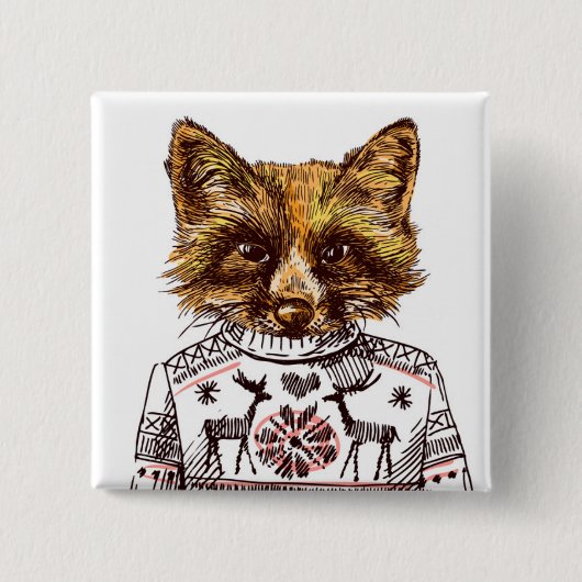 Badge Carré 5 Cm Fox habillé rusé (Devant)