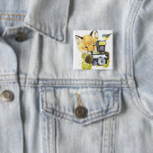 Badge Carré 5 Cm Fox mignon d'aquarelle prenant des photos (En situation)